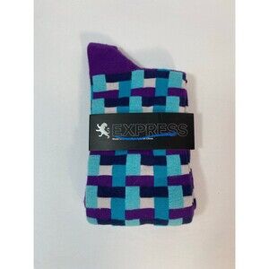 Express Men’s Purple Blue Geometric Pattern Dress Socks Size 8-12 NWT